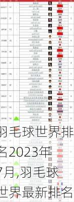羽毛球世界排名2023年7月,羽毛球世界最新排名