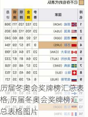 历届冬奥会奖牌榜汇总表格,历届冬奥会奖牌榜汇总表格图片