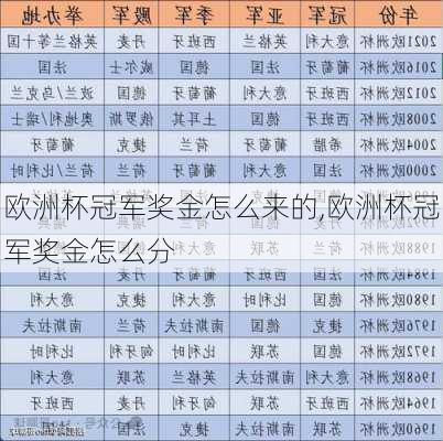 欧洲杯冠军奖金怎么来的,欧洲杯冠军奖金怎么分