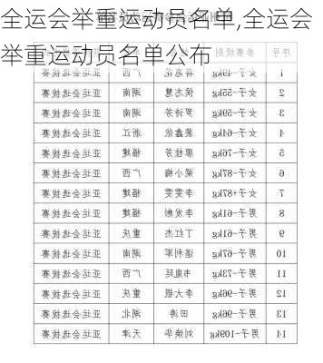 全运会举重运动员名单,全运会举重运动员名单公布
