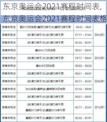 东京奥运会2021赛程时间表,东京奥运会2021赛程时间表格
