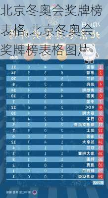 北京冬奥会奖牌榜表格,北京冬奥会奖牌榜表格图片