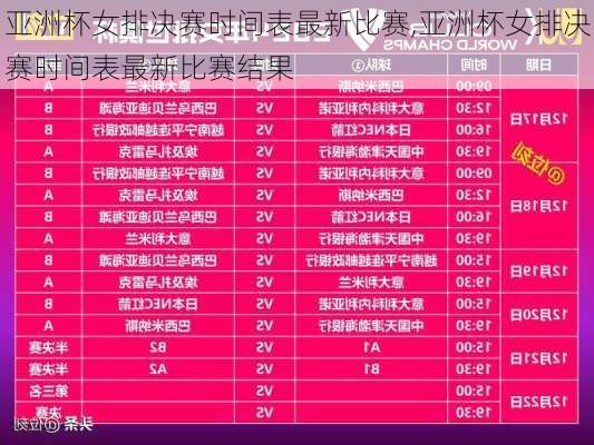 亚洲杯女排决赛时间表最新比赛,亚洲杯女排决赛时间表最新比赛结果