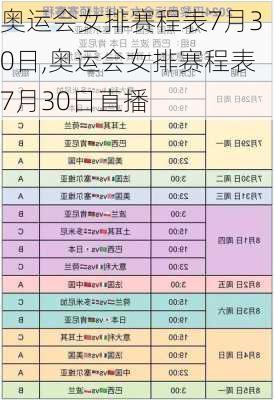 奥运会女排赛程表7月30日,奥运会女排赛程表7月30日直播