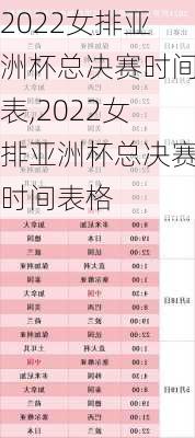2022女排亚洲杯总决赛时间表,2022女排亚洲杯总决赛时间表格