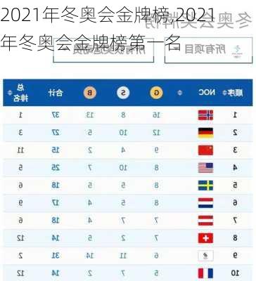 2021年冬奥会金牌榜,2021年冬奥会金牌榜第一名