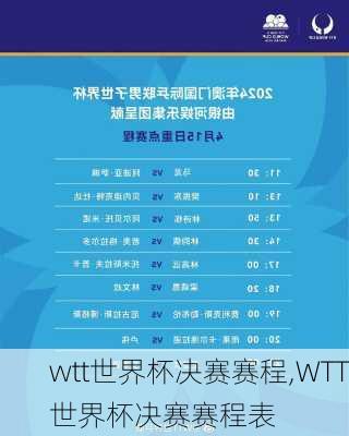 wtt世界杯决赛赛程,WTT世界杯决赛赛程表