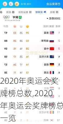 2020年奥运会奖牌榜总数,2020年奥运会奖牌榜总数一览