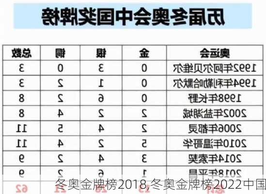 冬奥金牌榜2018,冬奥金牌榜2022中国