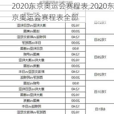 2020东京奥运会赛程表,2020东京奥运会赛程表全部