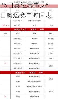 26日奥运赛事,26日奥运赛事时间表