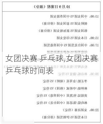 女团决赛 乒乓球,女团决赛乒乓球时间表
