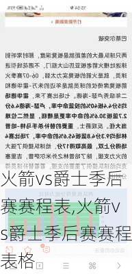 火箭vs爵士季后赛赛程表,火箭vs爵士季后赛赛程表格