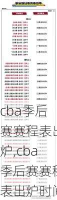 cba季后赛赛程表出炉,cba季后赛赛程表出炉时间