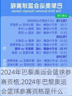 2024年巴黎奥运会篮球参赛资格,2024年巴黎奥运会篮球参赛资格是什么