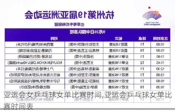亚运会女乒乓球女单比赛时间,亚运会乒乓球女单比赛时间表