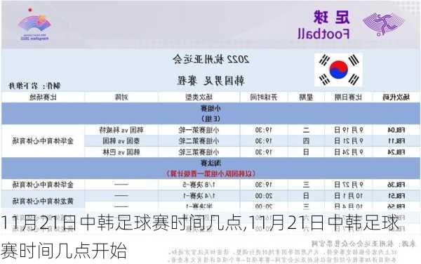 11月21日中韩足球赛时间几点,11月21日中韩足球赛时间几点开始