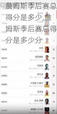 詹姆斯季后赛总得分是多少,詹姆斯季后赛总得分是多少分
