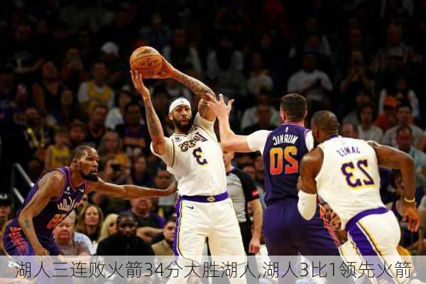 湖人三连败火箭34分大胜湖人,湖人3比1领先火箭
