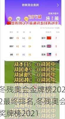 冬残奥会金牌榜2022最终排名,冬残奥会奖牌榜2021