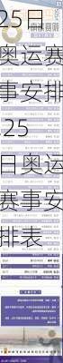 25日奥运赛事安排,25日奥运赛事安排表