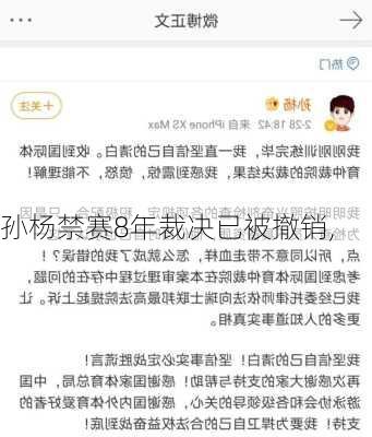孙杨禁赛8年裁决已被撤销,
